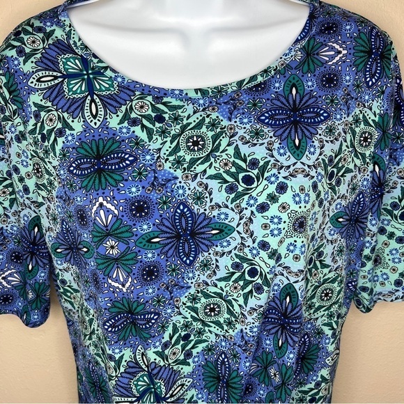 Small East 5th Blue Paisley Boho Short Sleeve Stretch Top Twist Tie Accent - Picture 2 of 7